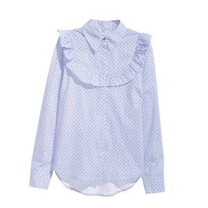 H&M Ruffle Bib Dress Shirt w/ Polka Dots size 14